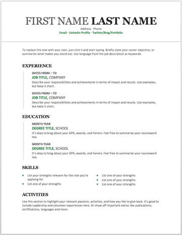 Modern chronological resume template for MS Word
